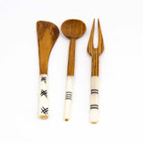 Simple Batik Olive Wood Appetizer Set of 3 (Fork, Spoon, Spreader)