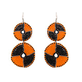 Maasai Bead Double Circle Dangle Earrings, Mango Orange and Black