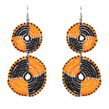 Maasai Bead Double Circle Dangle Earrings, Mango Orange and Black