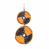 Maasai Bead Double Circle Dangle Earrings, Mango Orange and Black