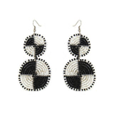 Maasai Bead Double Circle Dangle Earrings, White and Black