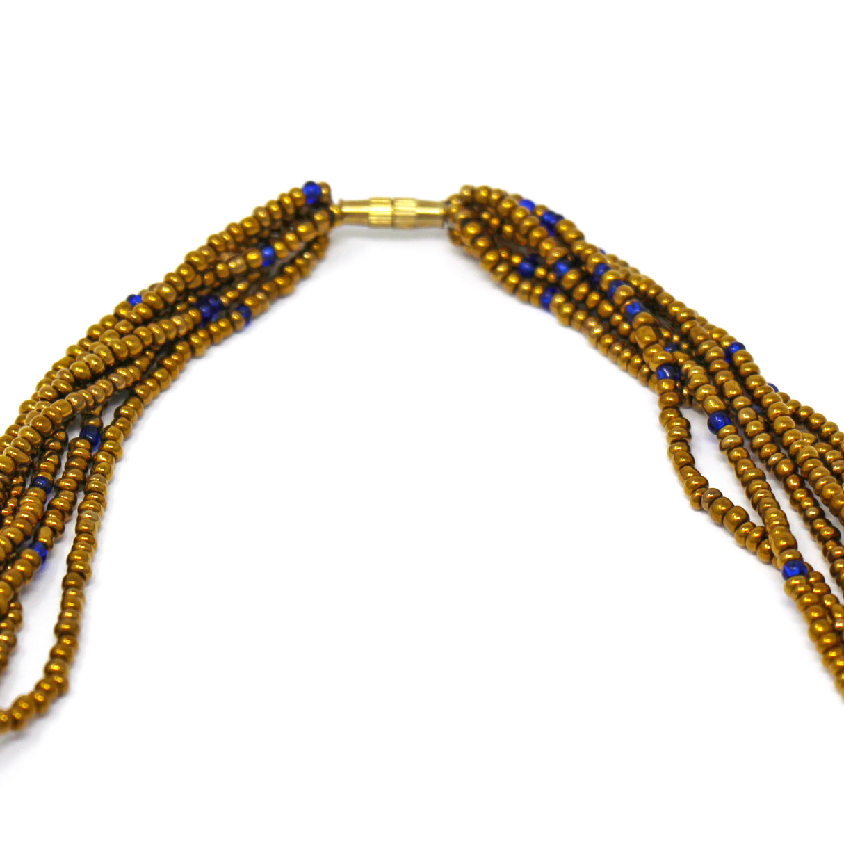 Multistrand Maasai Bead Necklace, Lapis Blue and Gold