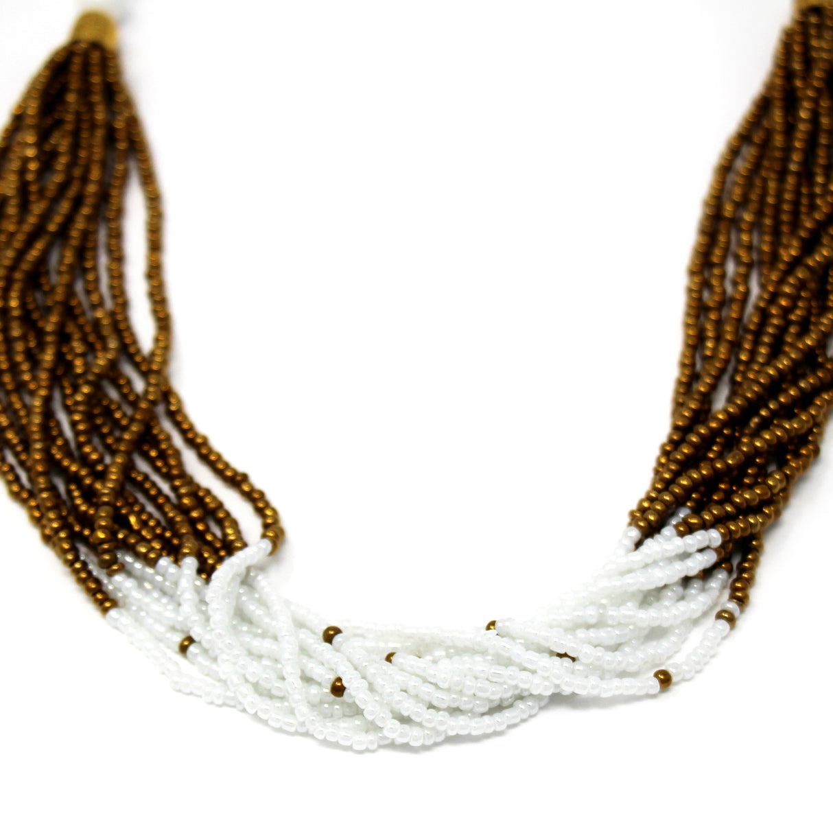 Multistrand Maasai Bead Necklace, White and Gold