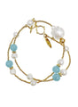 Aquamarine With Baroque Pearls Double Layer Bracelet / Choker LB007-0