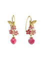 Glazed Flower with Pink Gemstone Dangle Earrings LE002-0