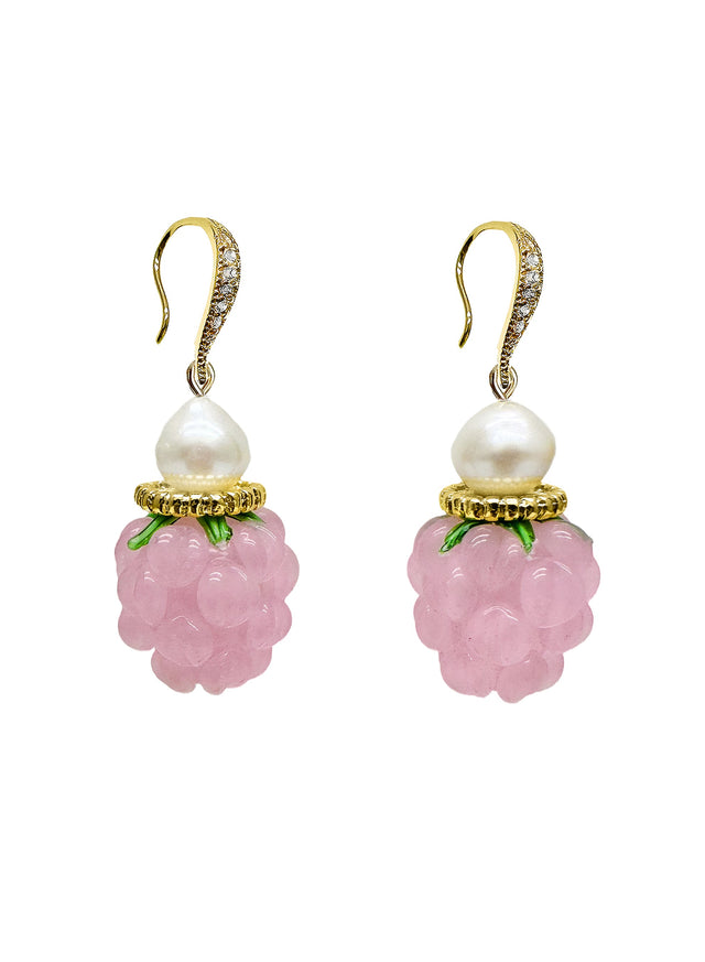 Pink Raspberry With Freshwater Pearls Earrings LE006-0