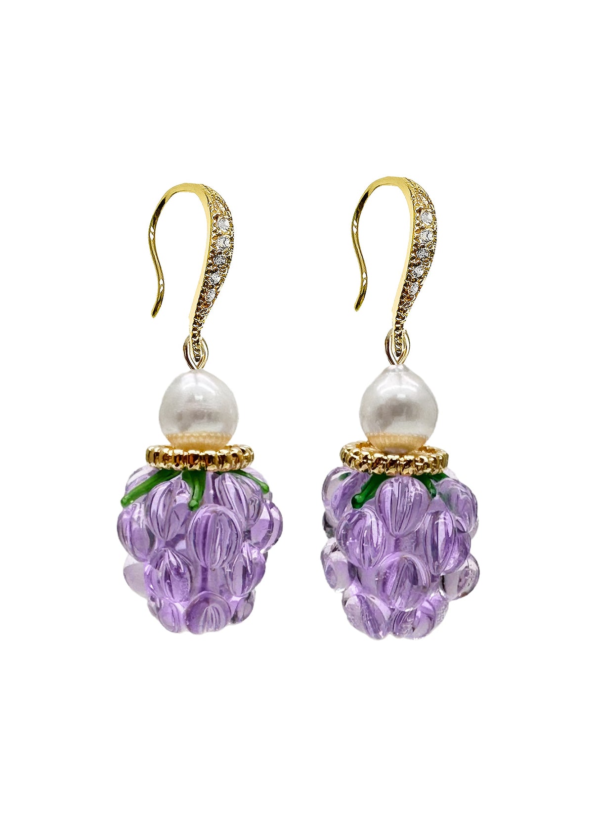 Purple Glass Raspberry with Freshwater Pearls Earrings LE015-0