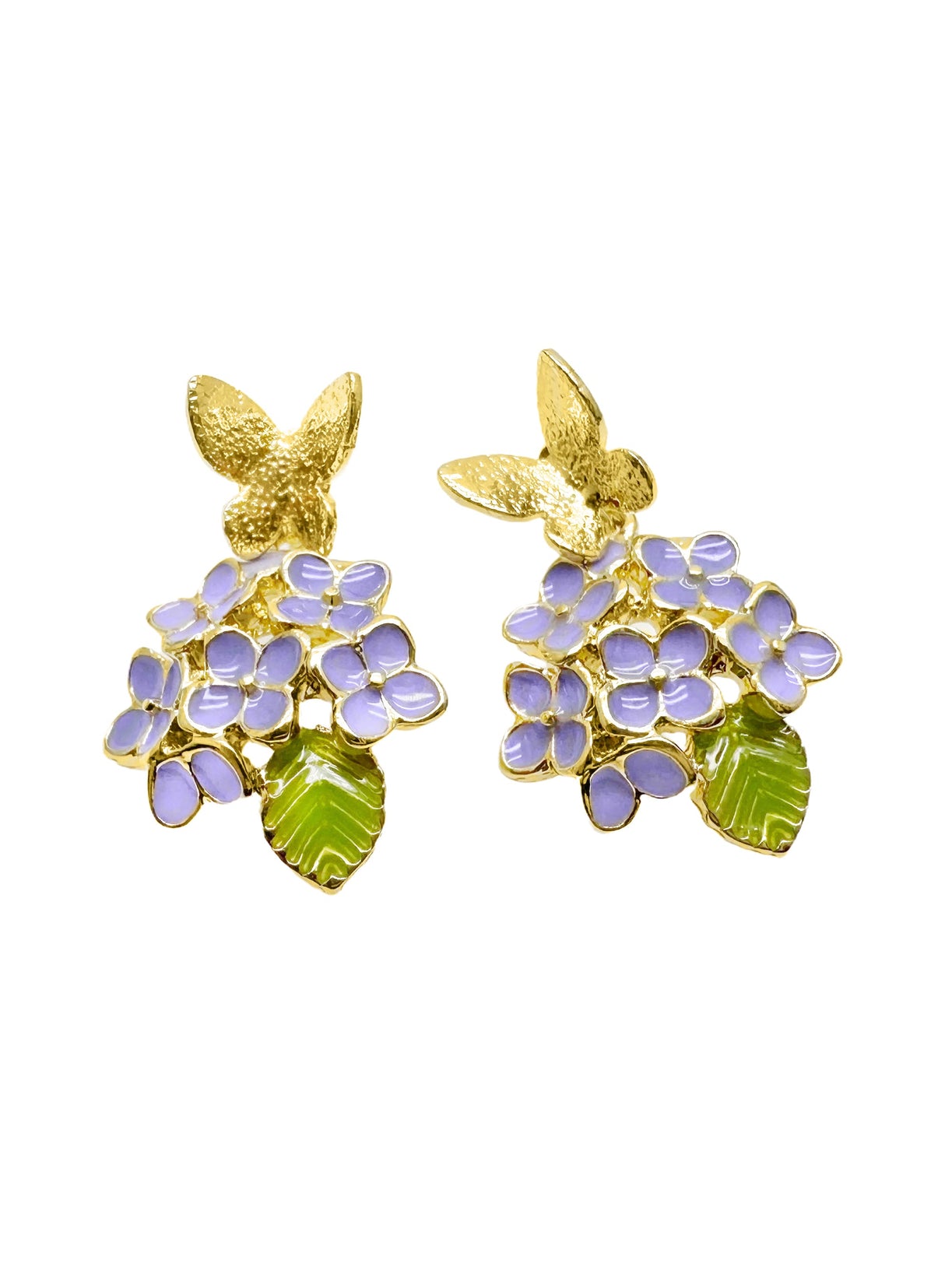 Purple Flower with Butterfly Stud Earrings LE016-0