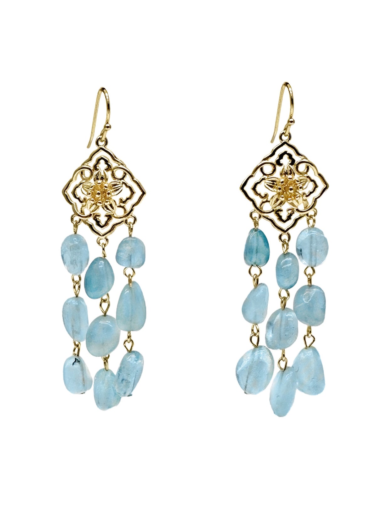 Bohemian Aquamarine Beaded Tassel Earrings LE017-0