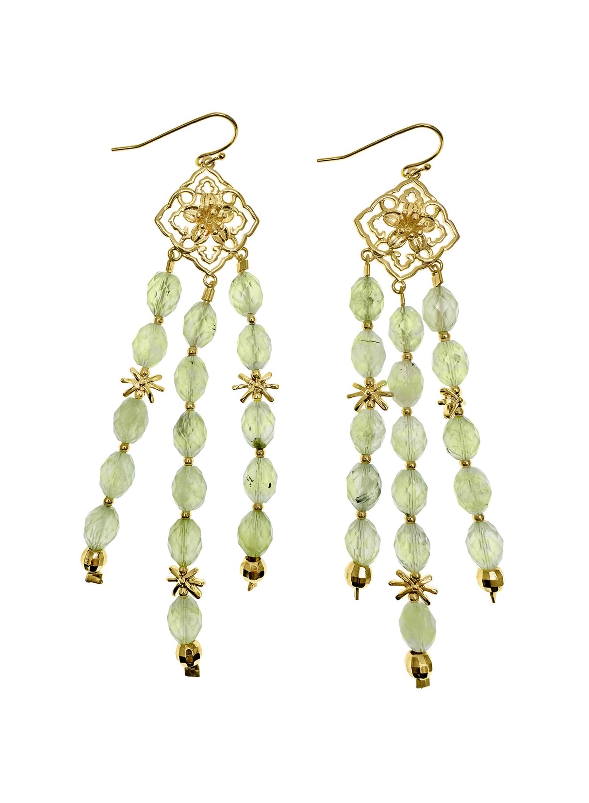 Bohemian Flower Frame with Prehnite Beaded Tassel Earrings LE033-0