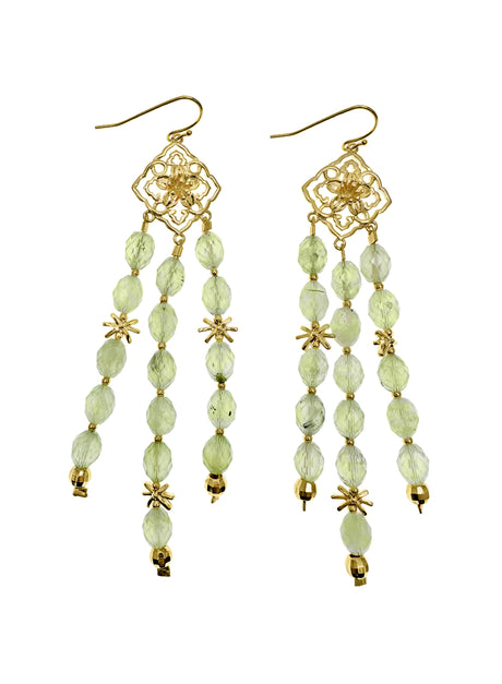 Bohemian Flower Frame with Prehnite Beaded Tassel Earrings LE033-0