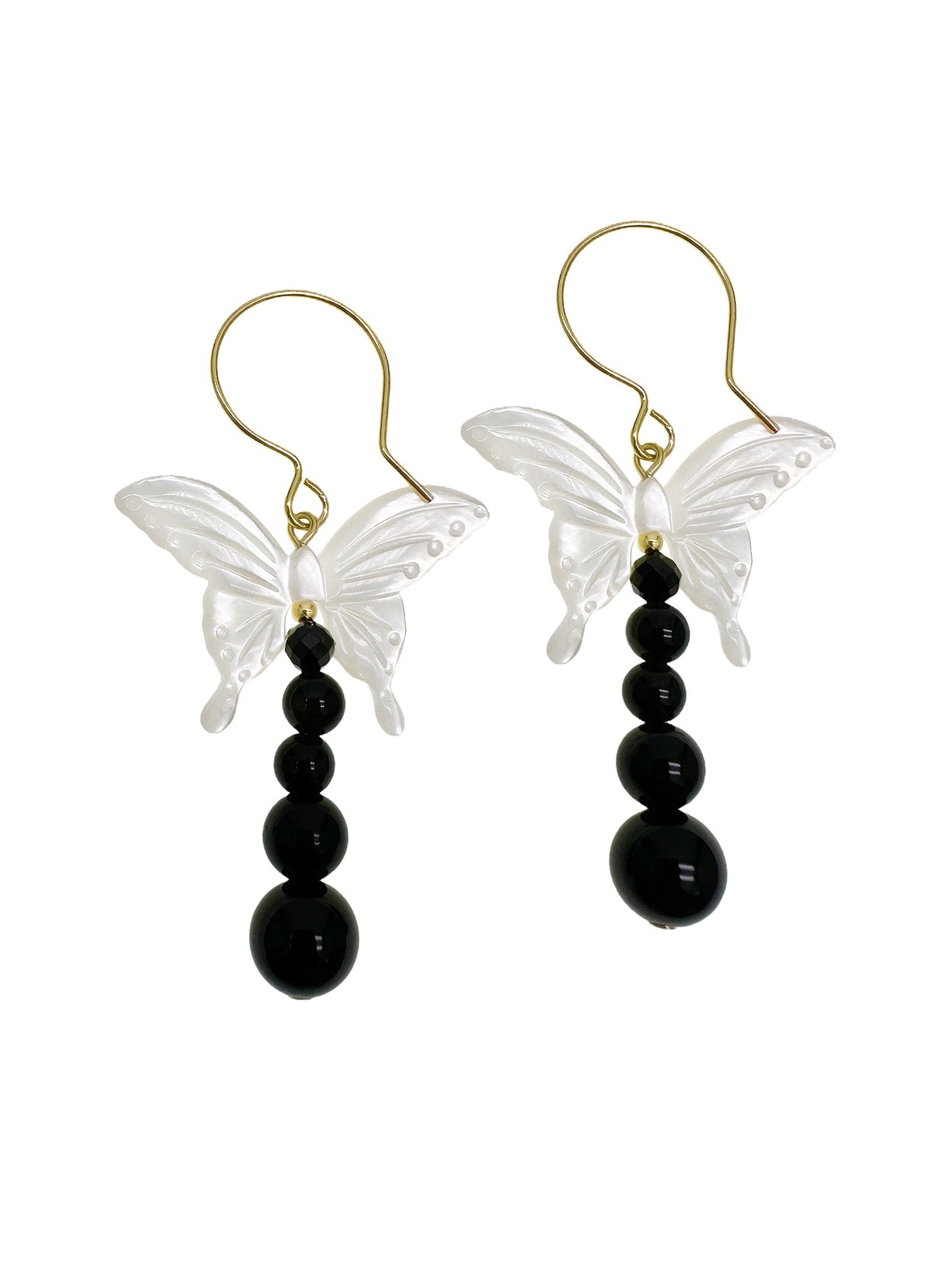 Butterfly Shell with Black Obsidian Statement Earrings LE042-0