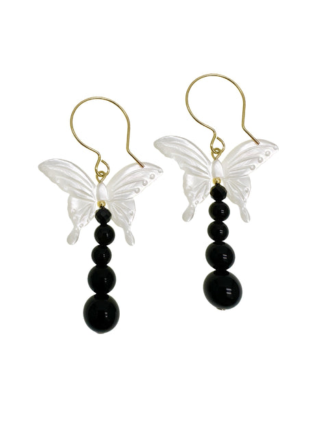 Butterfly Shell with Black Obsidian Statement Earrings LE042-0