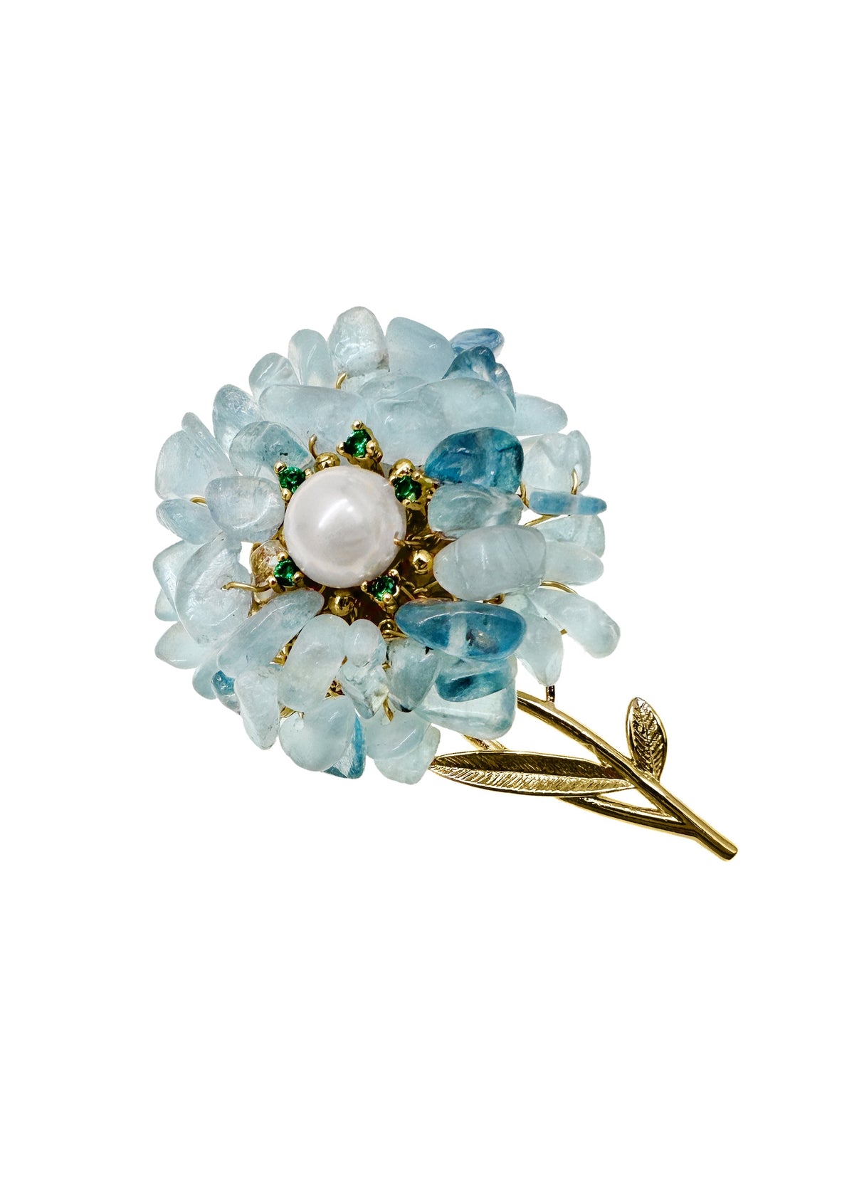 Handcrafted Flower Shape Natural Aquamarine Brooch LP003-0