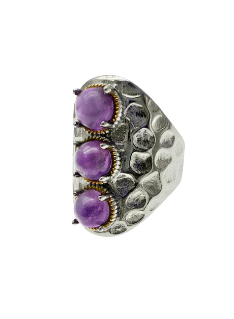 Amethyst Stones Nugget Adjustable Ring LR002-0