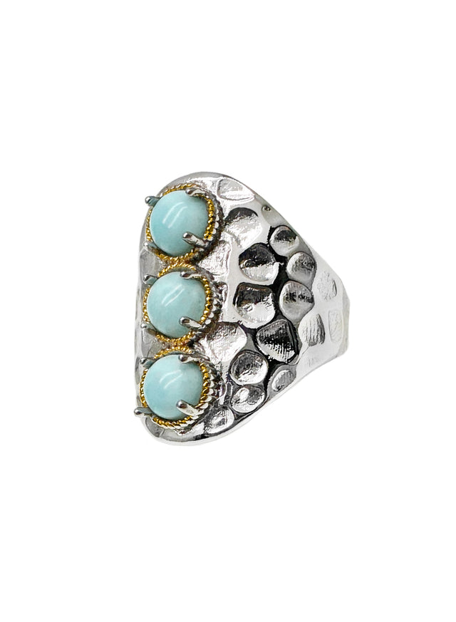 Turquoise Stones Platinum Plated Brass Adjustable Ring LR005-0