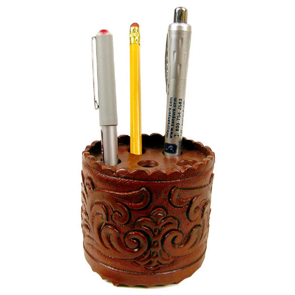 Leather Pen Holder Tooled Western Design