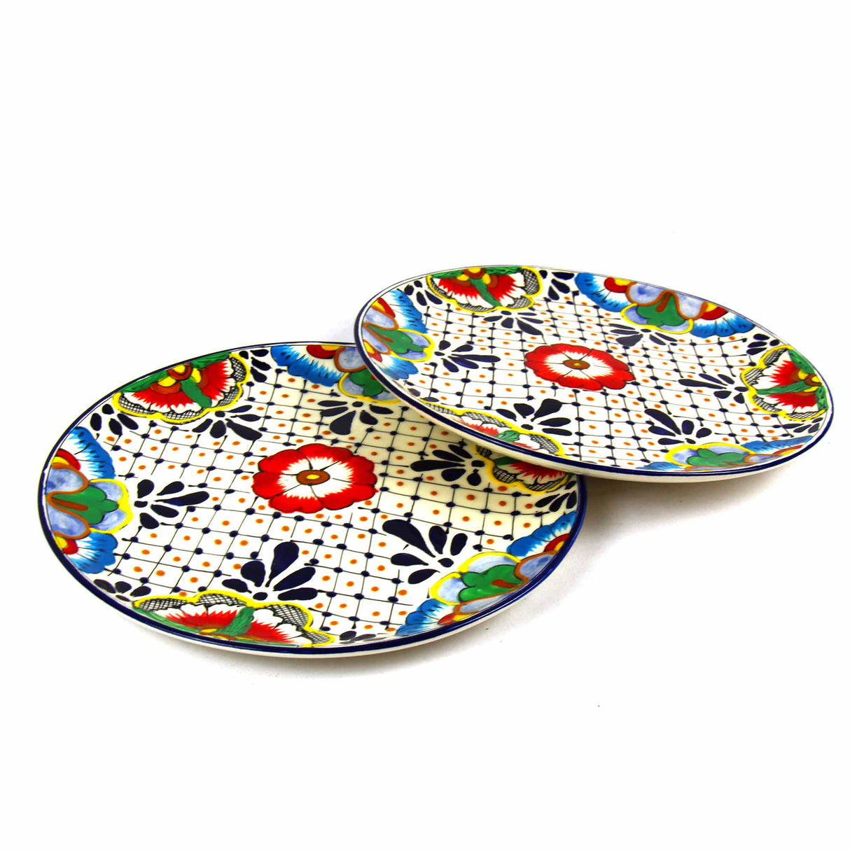 Dinner Plates 11.8in - Dots and Flowers, Set of Two