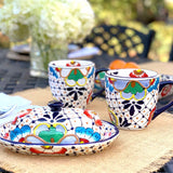 Handmade Pottery Butter Dish, Dots & Flowers