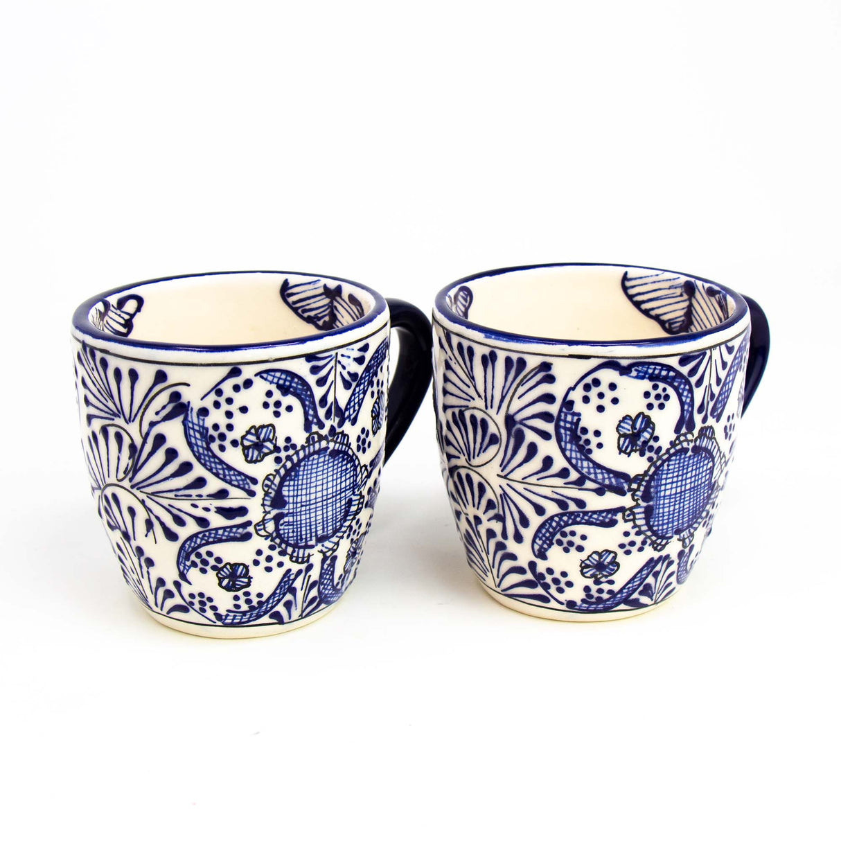 Rounded Mugs - Blue Flowers Pattern, Set of Two