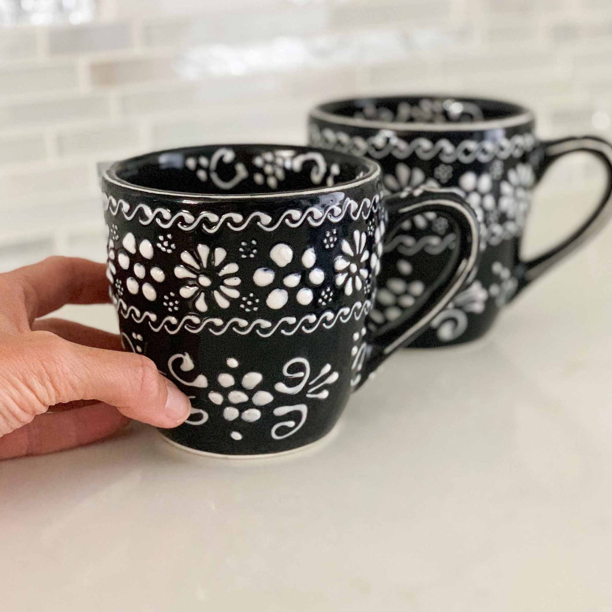 Encantada Handmade Pottery Set of Two Mugs, Ink