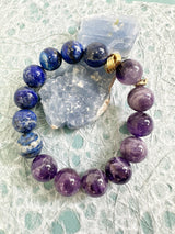 Amethyst And Blue Lapis Chunky men's Bracelet MEB03-0