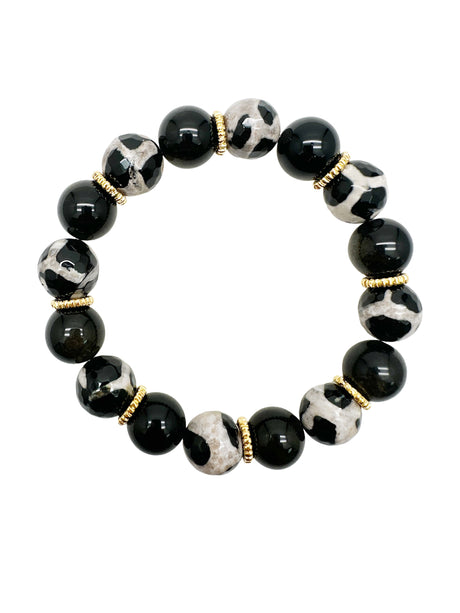 Black And White Dzi Agate Chunky Bracelet MEB05-3