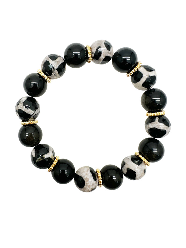 Black And White Dzi Agate Chunky Bracelet MEB07-0