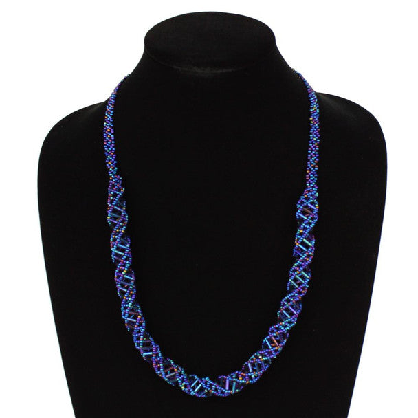 Magnetic Clasp Glass Beads 19" Long Blue Iris Crystal DNA Necklace Hand Made