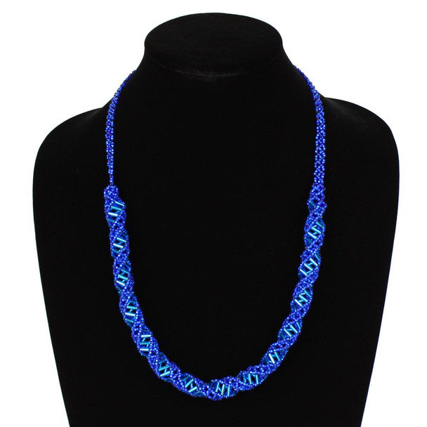 Magnetic Clasp Glass Beads 19" Long Electric Blue Crystal DNA Necklace Hand Made