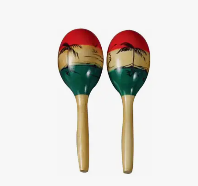 Maraca Pair Wooden Tri Color Set 6" Small Genuine