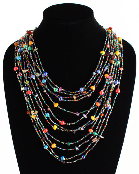 Multicolor Cascade Necklace Woven Bead Crystals Magnetic Clasp 24" Guatemala Jewelry