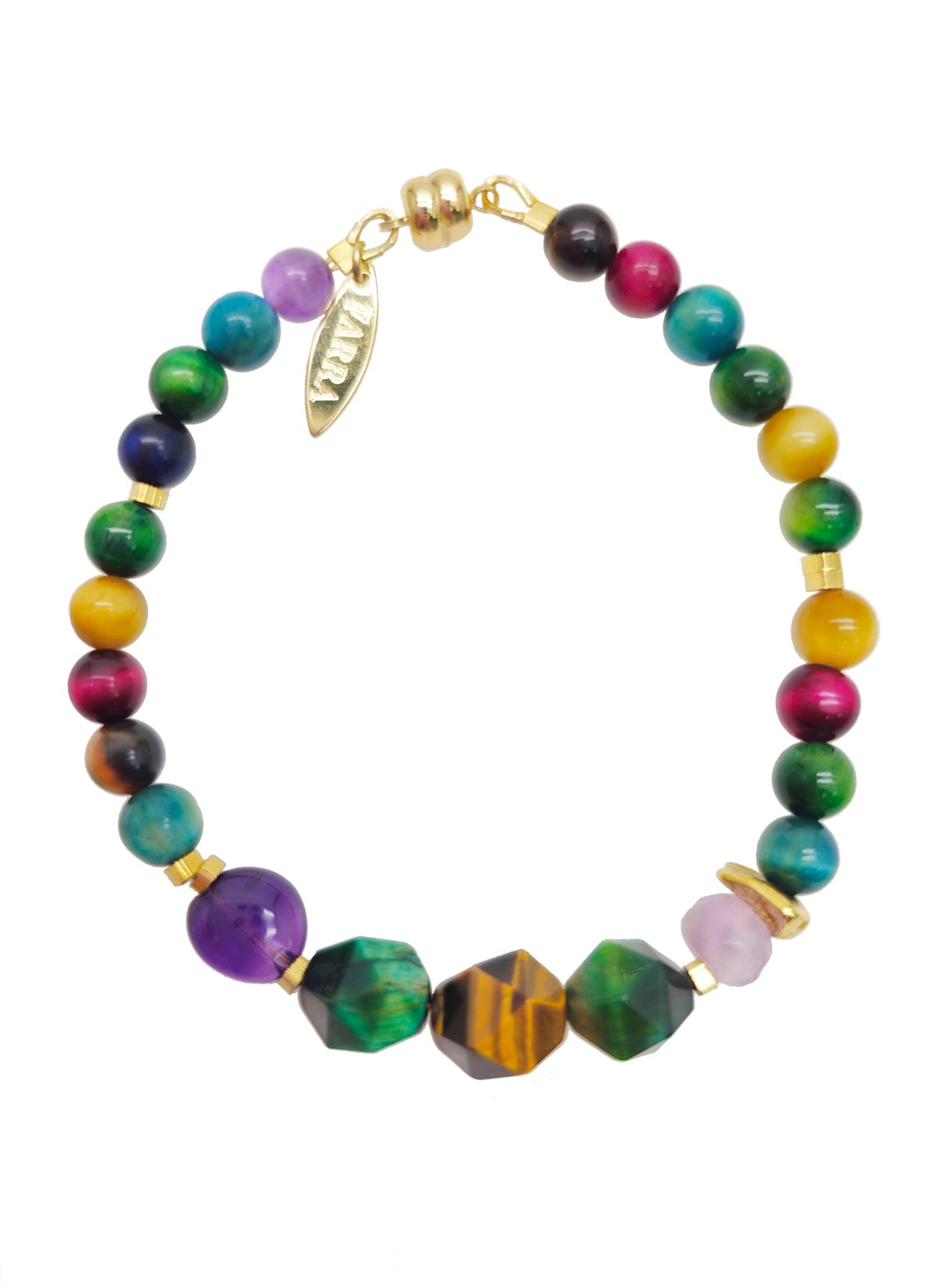 Rainbow Color Tiger-eye Stone With Amethyst Bracelet NB007-0