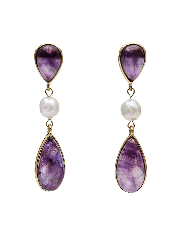 Teardrop Amethyst With Freshwater Pearls Earrings NE019-0