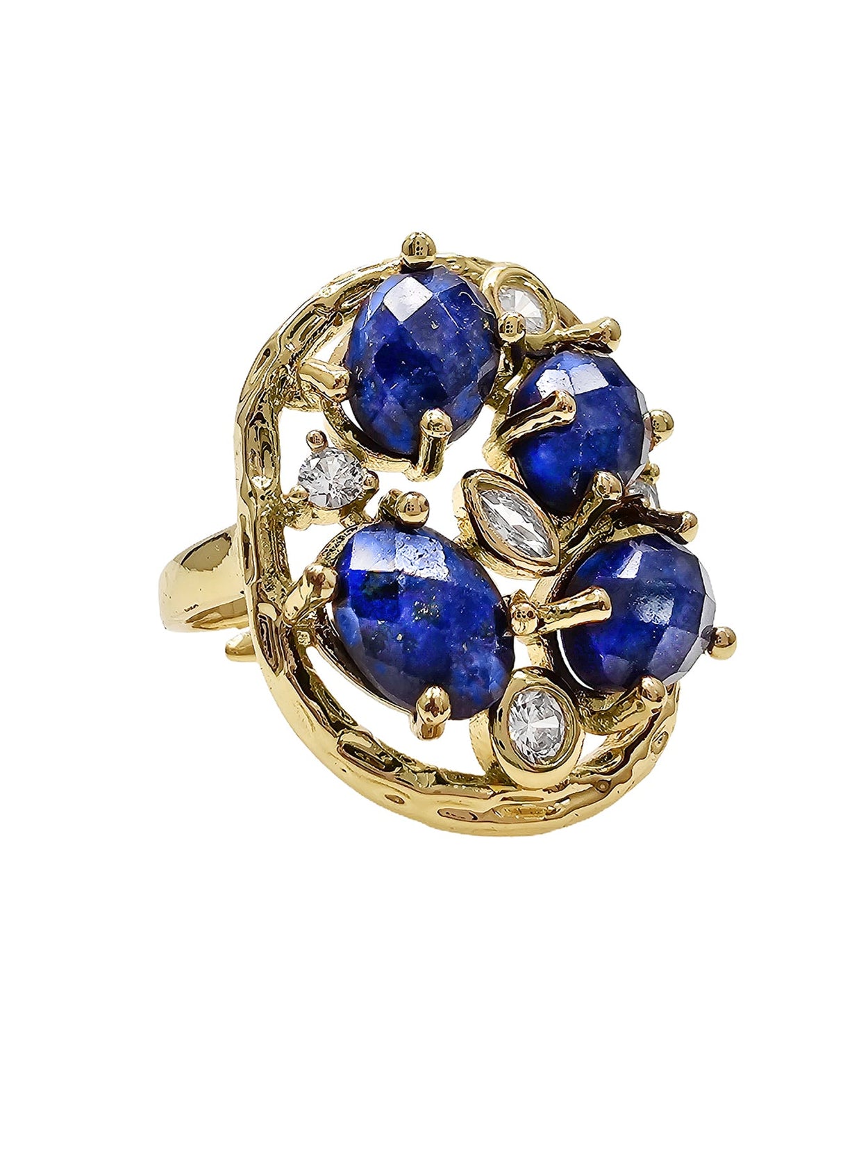 Lapis Stone With Zircon Statement Adjustable Ring NR013-0