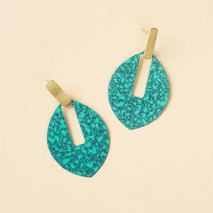 Nihiri Teal Patina Sphere Drop Earrings