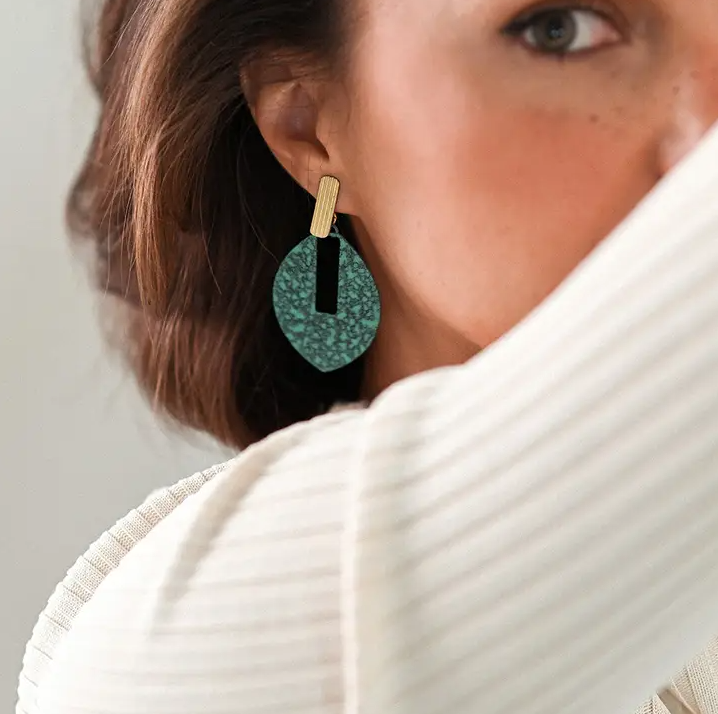 Nihiri Teal Patina Sphere Drop Earrings