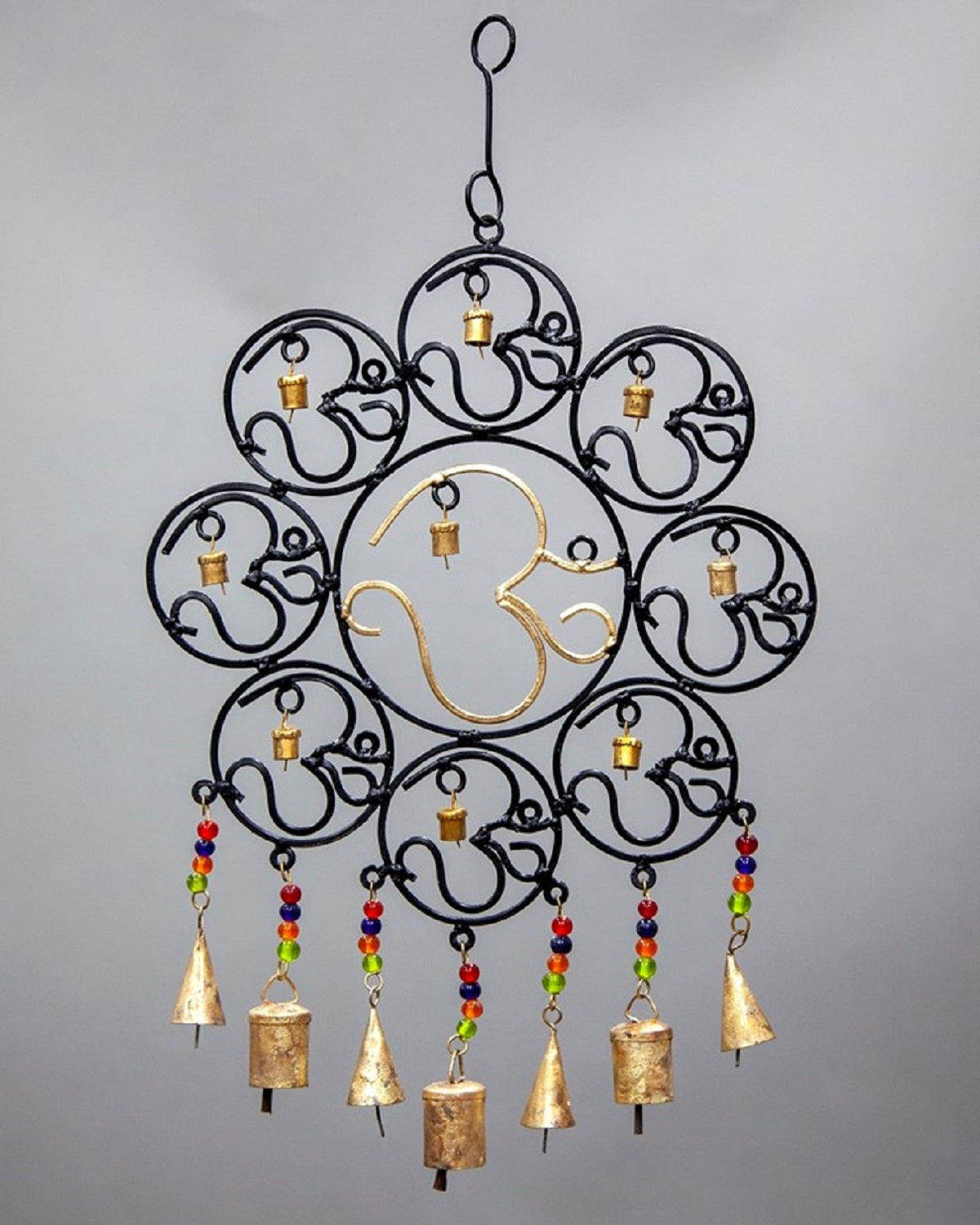 OM Brass Bells with glass beads wall hanging-1