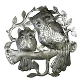 Pair of Owls on Perch Metal Wall Art