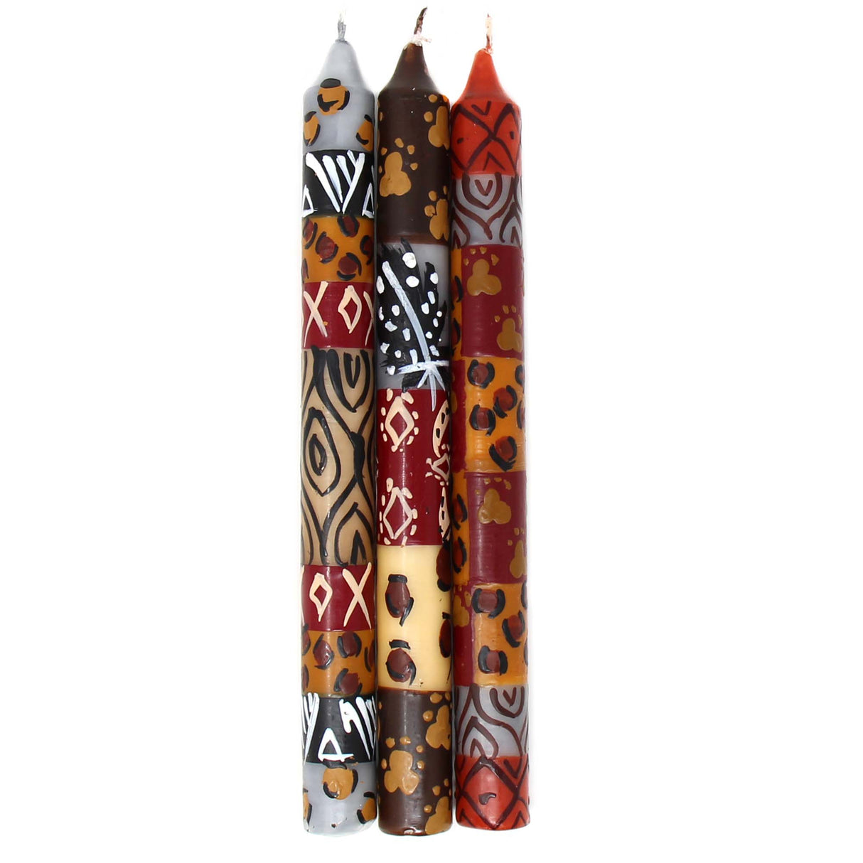 Set of Three Boxed Tall Hand-Painted Candles - Uzima Design