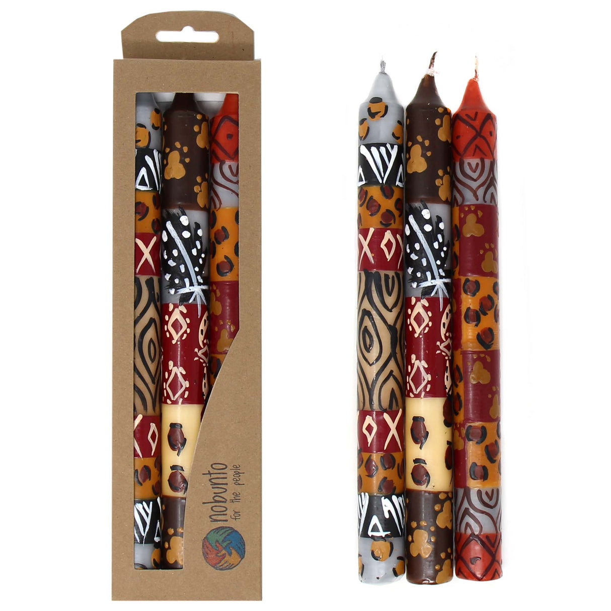 Set of Three Boxed Tall Hand-Painted Candles - Uzima Design