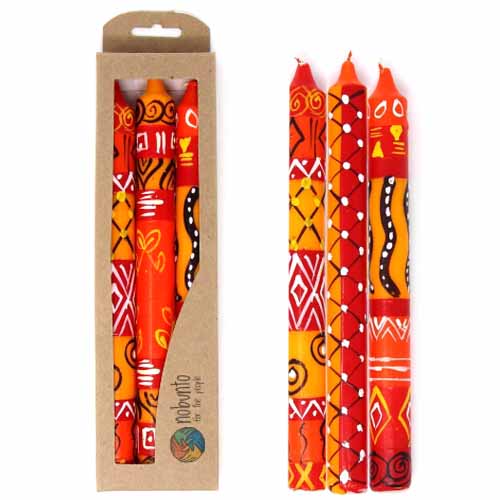 Set of Three Boxed Tall Hand-Painted Candles - Zahabu Design