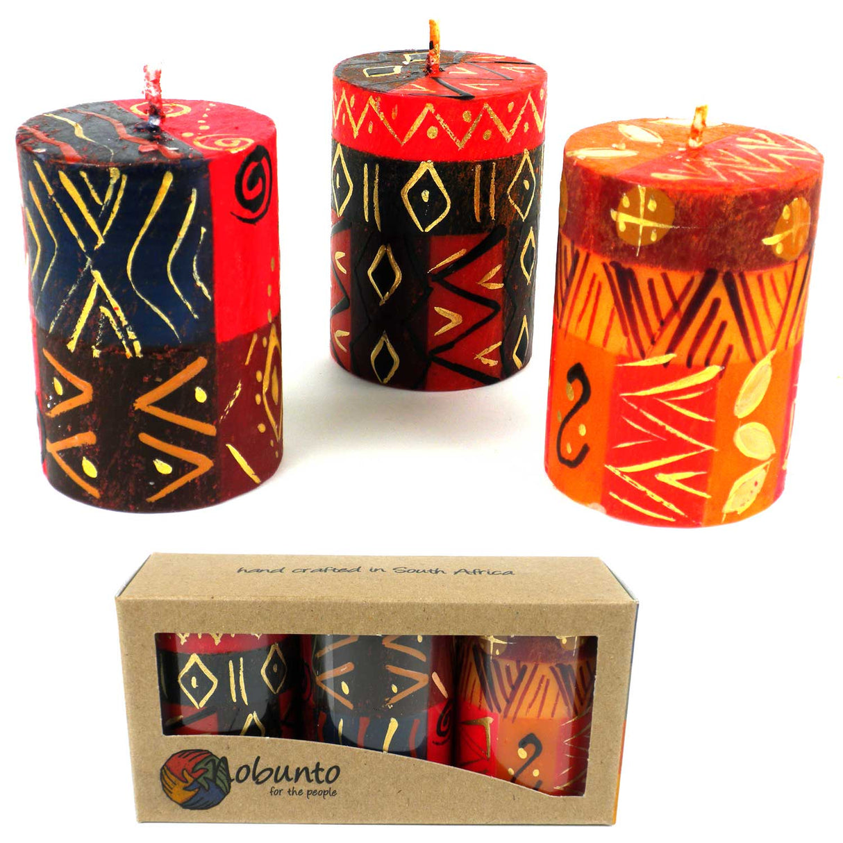 Set of Three Boxed Hand-Painted Candles - Bongazi Design