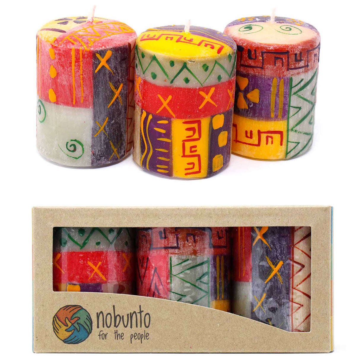 Set of Three Boxed Hand-Painted Candles - Indabuko Design