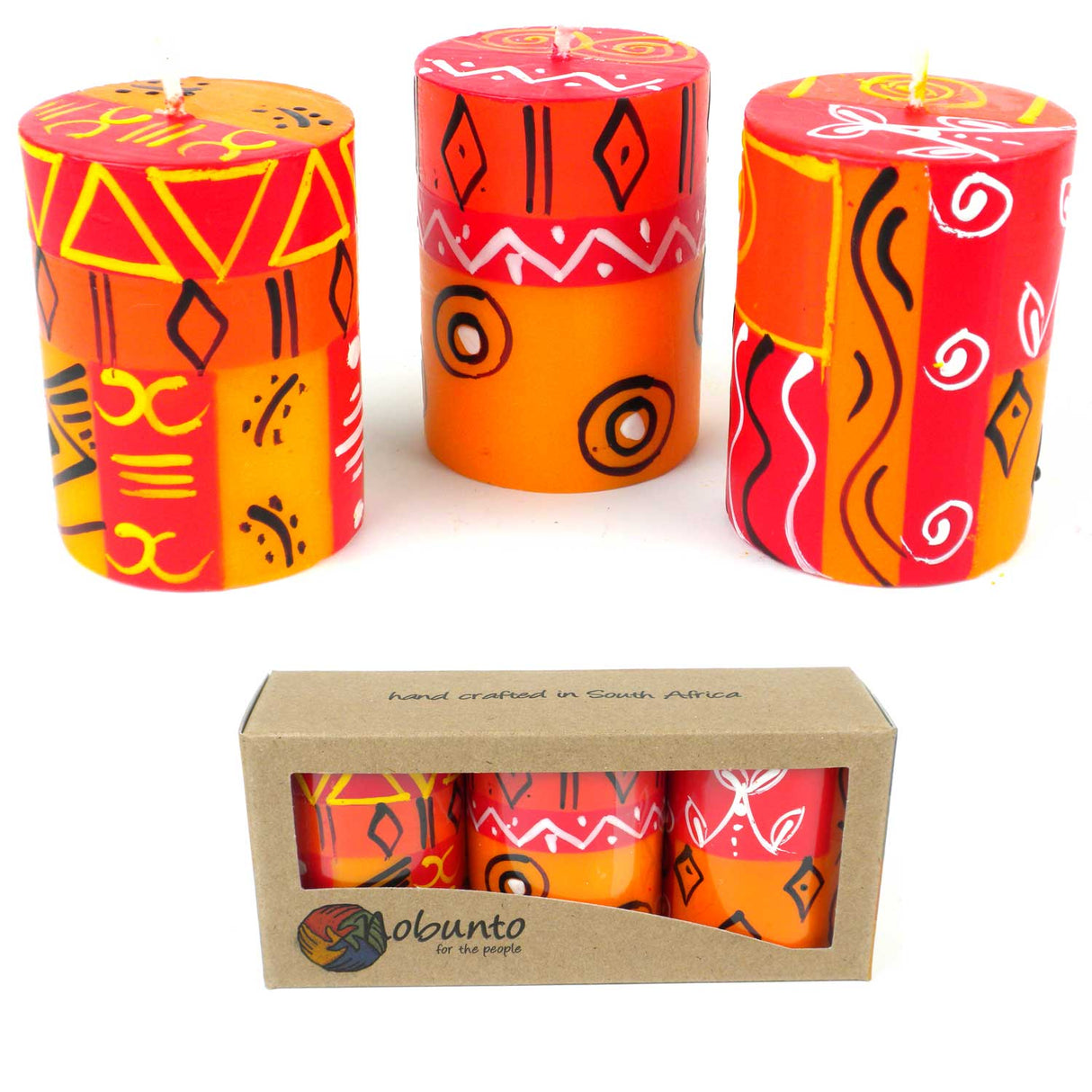 Set of Three Boxed Hand-Painted Candles - Zahabu Design