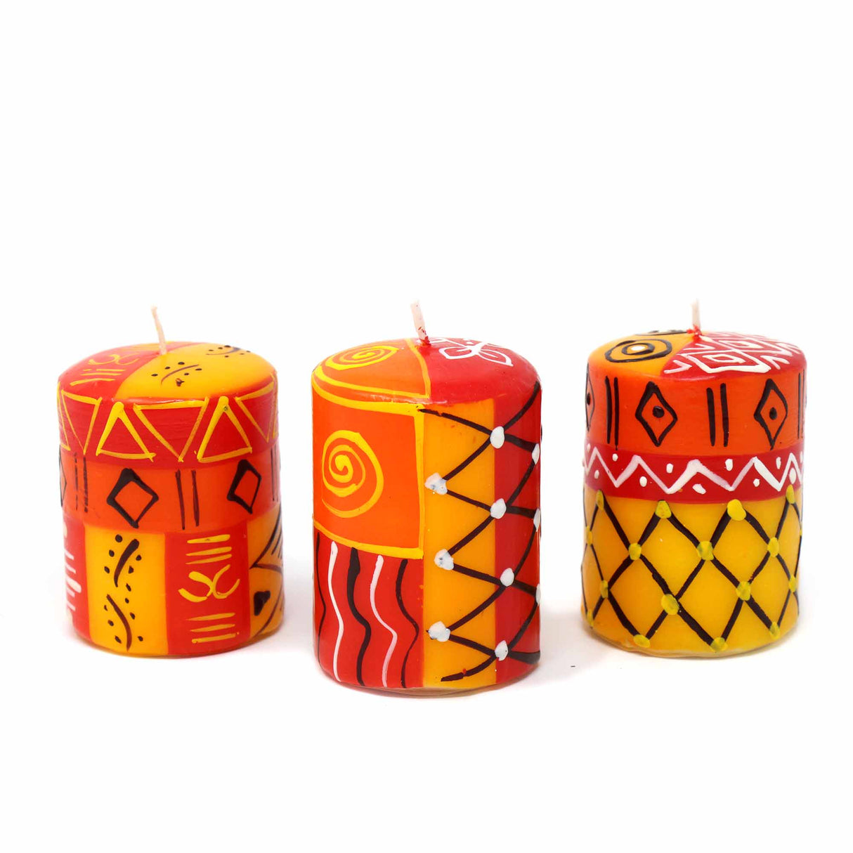 Set of Three Boxed Hand-Painted Candles - Zahabu Design