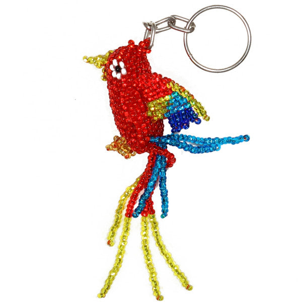 Parrot Guacamayo Jungle Keychain Czech Glass Beads Hand Made Guatemala Beaded