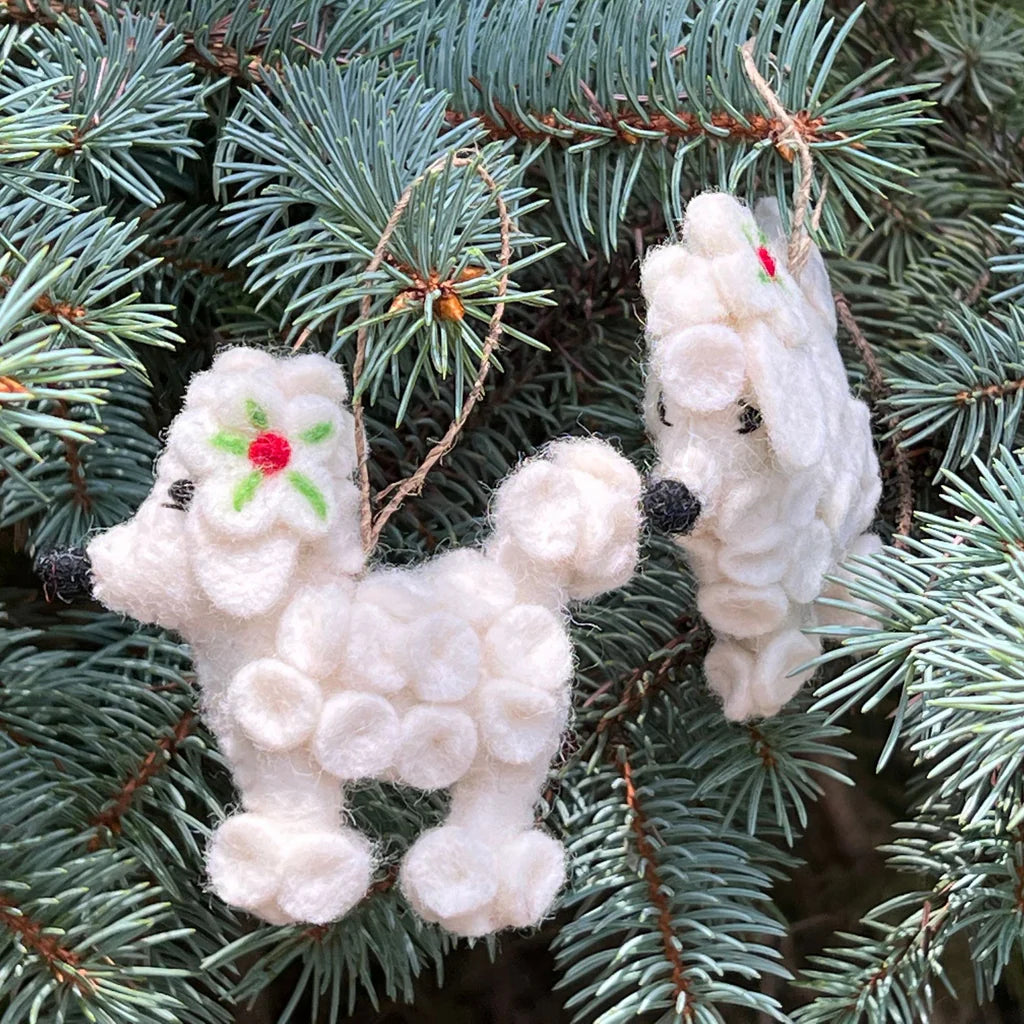 Poodle Dog Handmade Felt Ornaments, Set of 2