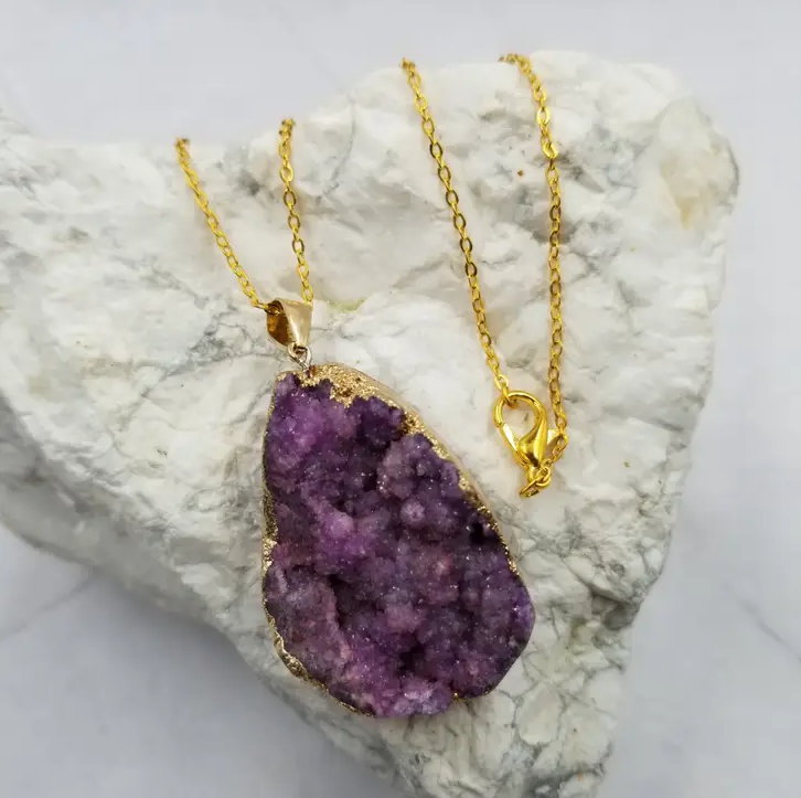 Purple Natural Stone Pendant Necklace