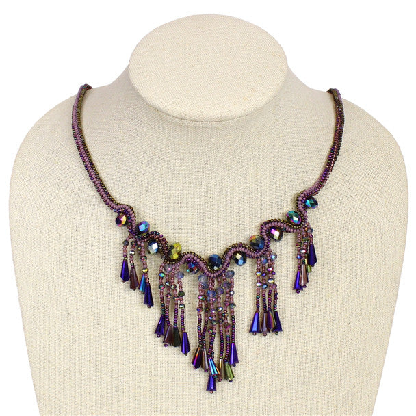 Purple Stranded Necklace Czech Crystals Beads Turquoise and Bronze Magnetic Clasp